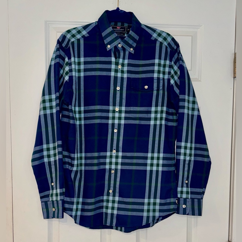 Vineyard Vines Blue and Green Plaid Button-Down Shirt